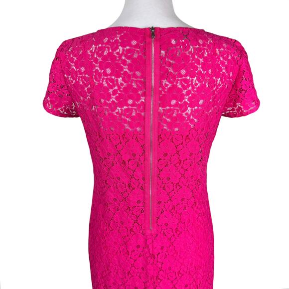 Donna Morgan Pink Eyelet Lace Short Sleeve Mini Knee Length Zip Up Sheath Dress - Picture 6 of 12